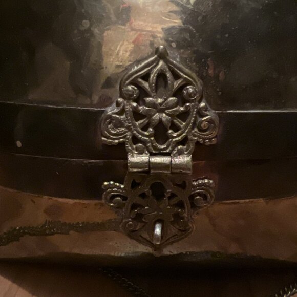 Vtg Brass Pillow Purse Square Copper Art Deco Handbag Chain Shoulder Strap Latch - Picture 5 of 15